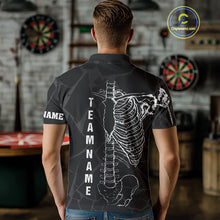Load image into Gallery viewer, White Skeleton Custom Black Grunge Darts Polo & 1/4 Zip, Funny Dart Shirts For Men Dart Jerseys TDM3746