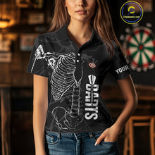 Load image into Gallery viewer, White Skeleton Custom Black Grunge Darts Polo & 1/4 Zip, Funny Dart Shirts For Women Dart Jerseys TDM3746