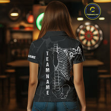 Load image into Gallery viewer, White Skeleton Custom Black Grunge Darts Polo & 1/4 Zip, Funny Dart Shirts For Women Dart Jerseys TDM3746