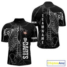 Load image into Gallery viewer, White Skeleton Custom Black Grunge Darts Polo & 1/4 Zip, Funny Dart Shirts For Men Dart Jerseys TDM3746