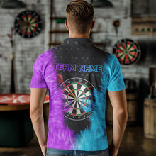 Load image into Gallery viewer, Blue And Purple Flame Men Dart Shirt With Pocket Option Custom Dart Jersey TDM3759