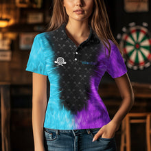Load image into Gallery viewer, Blue And Purple Flame Women Dart Shirt With Pocket Option Custom Dart Jersey TDM3759