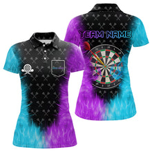 Load image into Gallery viewer, Blue And Purple Flame Women Dart Shirt With Pocket Option Custom Dart Jersey TDM3759