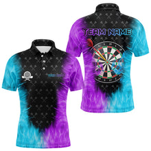 Load image into Gallery viewer, Blue And Purple Flame Men Dart Shirt With Pocket Option Custom Dart Jersey TDM3759