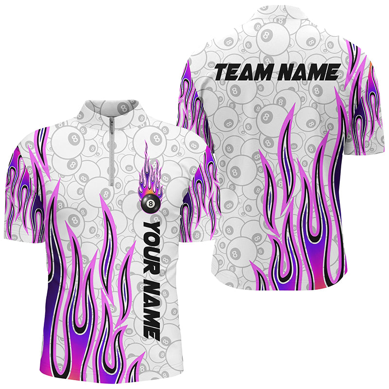 Fire Flame Purple 8 Ball Pattern Custom Billiard Shirts For Men, Best 8 Ball Pool Jerseys Apparel TDM2287
