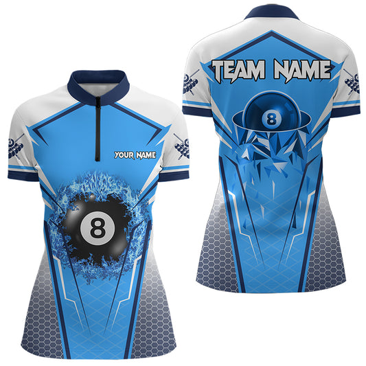 Personalized Blue And White 8 Ball Billiard Shirts For Women Custom 8 Ball Pool Billiard Team Jersey TDM3469