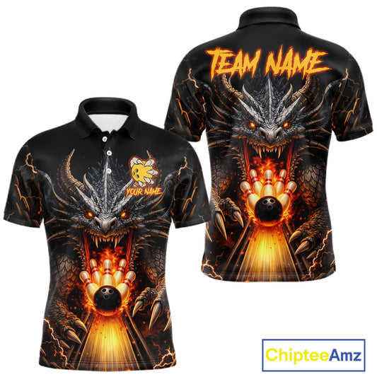 Personalized Dragon Bowling Jersey For Men Custom Fire Bowling League Team Shirt Polo & 1/4 Zip TDM6386