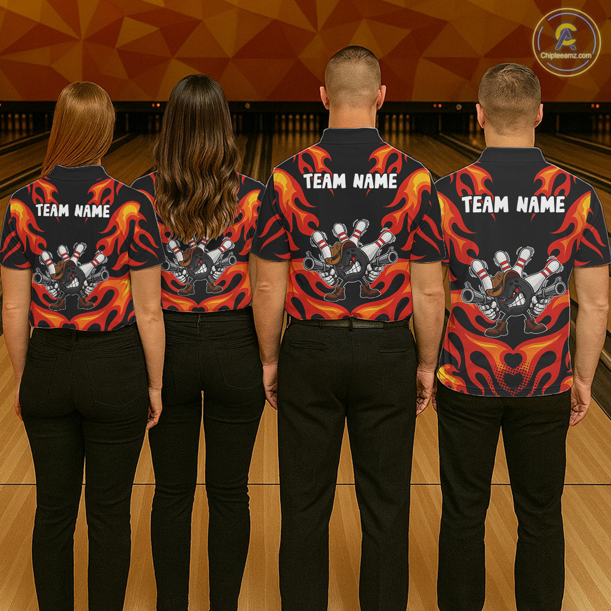 Personalized Orange Funny Flame Bowling Shirt For Men, Fire Bowling Team Jersey Polo & 1/4 Zip TDM6163