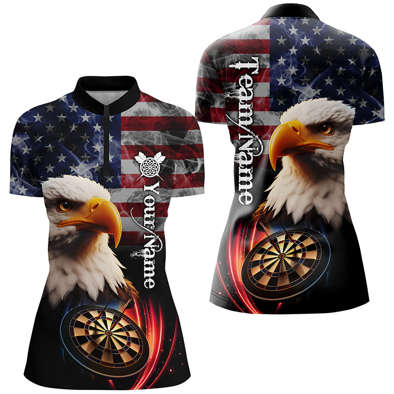 Personalized Eagle Darts Board Smoke US Flag Women 3D Darts Shirts, Patriotic Darts Team Jerseys TDM1684