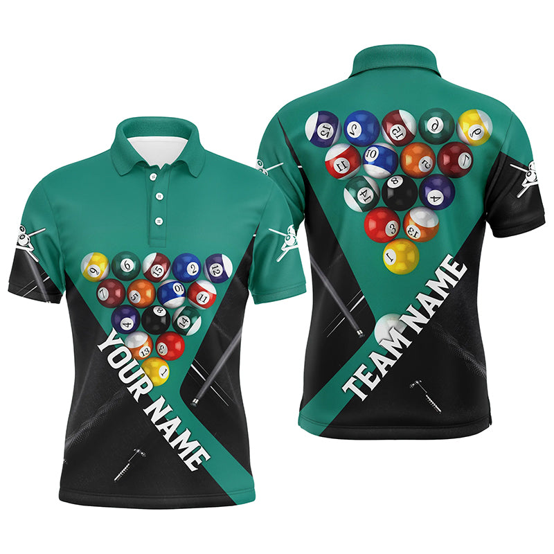 Personalized Name Green Billiard Balls 3D All Over Print Polo Shirts For Men, Billiard Pool Team TDM0208