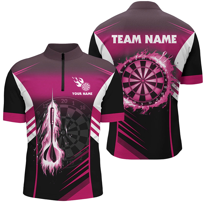 Personalized Darts Fire Arrow Men Dart Polo Shirts Custom Flame Dart Shirt Darts Jersey | Pink TDM2592