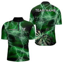 Load image into Gallery viewer, Black And Green Thunder Lightning Dart Shirts With Pocket For Men Custom 3D Darts Team Jerseys TDM3314