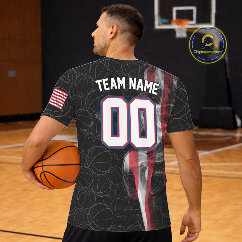 Personalized American Flag Smoke Basketball T Shirt Custom Patriotic Basketball Team Jersey TDM5801