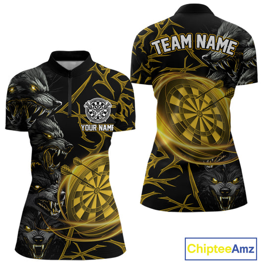 Personalized Wolf Dart Shirts For Women Custom Lights Dartboard Darts Team Jerseys |Gold TDM5094