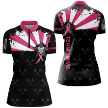 Load image into Gallery viewer, Pink Breast Cancer Awareness Grunge Darts Polo & Quarter-Zip Shirts For Women Custom Darts Jerseys TDM1698