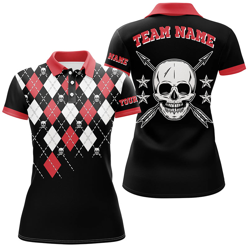 Personalized Archery Skull Arrow Custom Argyle Pattern Polo Shirts For Women, Idea Gifts For Archers TDM0645