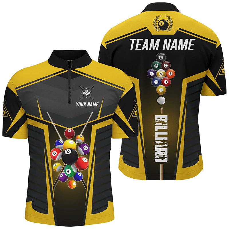 Yellow Jerseys Billiard Balls Custom Men Polo & Quarter-Zip Shirts, 9 Ball Pool League Shirts TDM1704