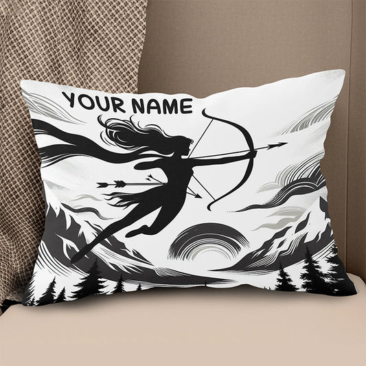 Custom Black White Funny Women Archer Pillow, Archery Decorative Pillows TDM0824