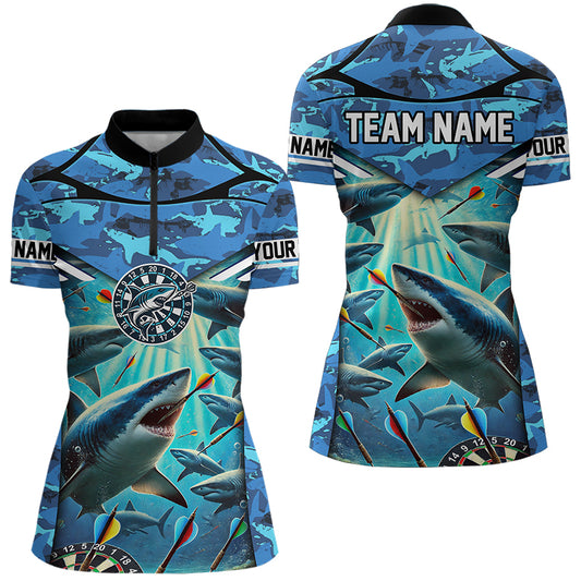 Blue 3D Shark Custom Ocean Camo Darts Shirts For Women Custom Dart Jersey TDM3515