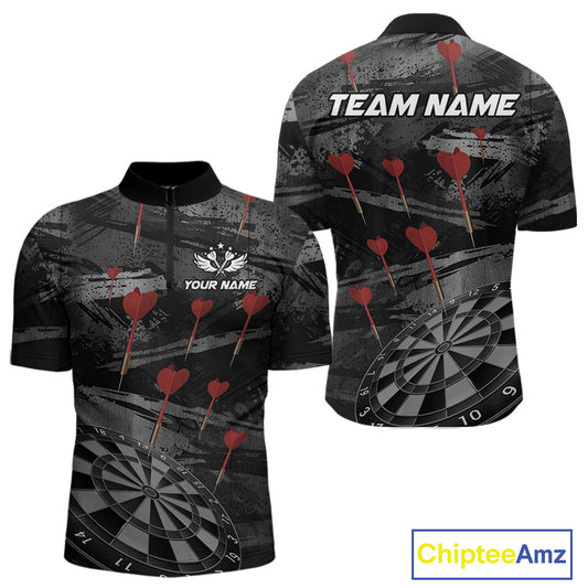Black And Grey Grunge Dart Arrow Dart Shirts For Men Custom Dart Jerseys, Darts Team Shirts TDM3822
