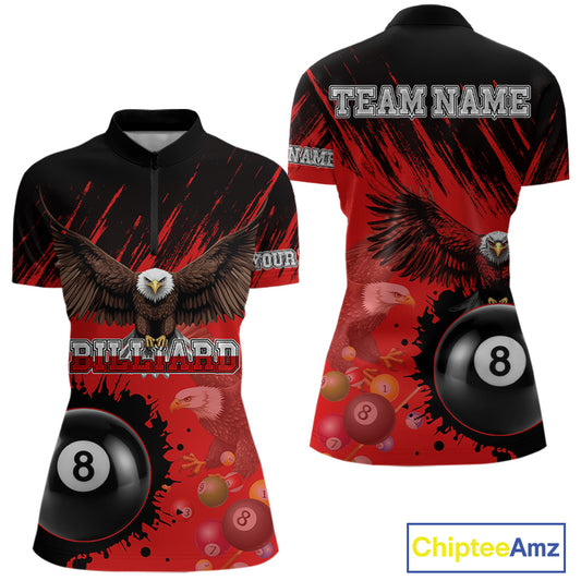 Personalized Eagle 8 Ball Pool Billiard Shirt For Women, Billiard Jerseys Team Polo & 1/4 Zip|Red TDM3826