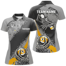 Load image into Gallery viewer, 9 Ball Skeleton Custom Billiard Polo & 1/4 Zip Shirts For Women, Funny 9 Ball Pool Billiard Jerseys TDM2417
