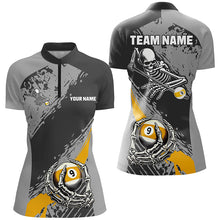 Load image into Gallery viewer, 9 Ball Skeleton Custom Billiard Polo & 1/4 Zip Shirts For Women, Funny 9 Ball Pool Billiard Jerseys TDM2417