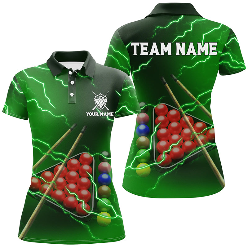 Custom Green Thunder Lightning Billiard Women Polo Shirts Perfect Billiard Team Shirts For Player TDM0284