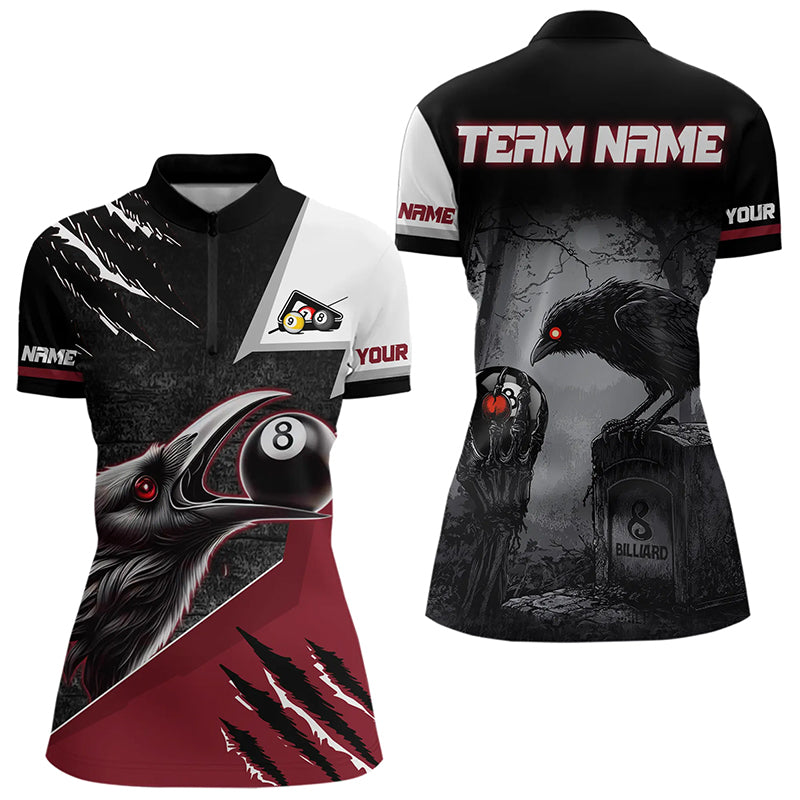 Personalized 8 Ball Pool Crows Billiard Shirts For Women, Billiard Team Jerseys |Red TDM3151