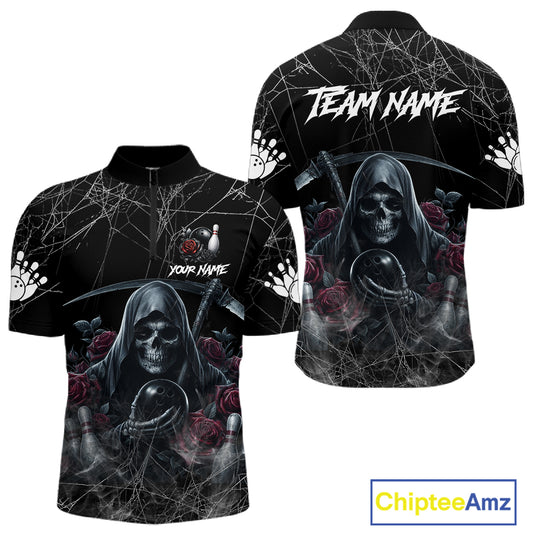 Grim Reaper And Roses Custom Bowling Shirt For Men, Bowling Team Jersey Polo & Quarter Zip TDM6272