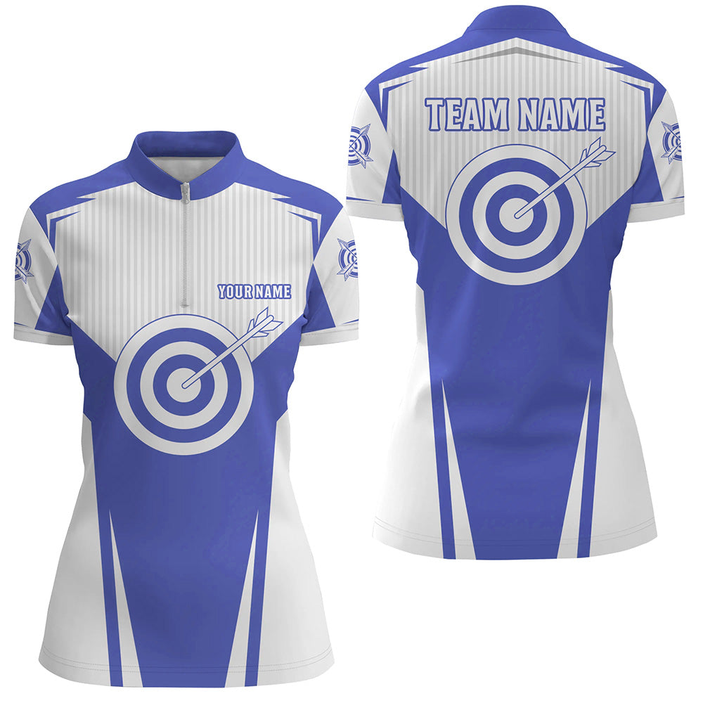 Blue Archery Jerseys Women Quarter-Zip Shirts Custom Team Name Archery Uniform Jerseys TDM0707