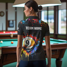 Load image into Gallery viewer, Funny 9 Ball Pool Colorful Paint Splash Custom Billiard Shirt For Women, Billiard Team Jersey | Black TDM3702
