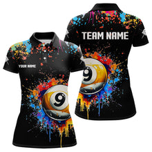 Load image into Gallery viewer, Funny 9 Ball Pool Colorful Paint Splash Custom Billiard Shirt For Women, Billiard Team Jersey | Black TDM3702