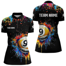 Load image into Gallery viewer, Funny 9 Ball Pool Colorful Paint Splash Custom Billiard Shirt For Women, Billiard Team Jersey | Black TDM3702