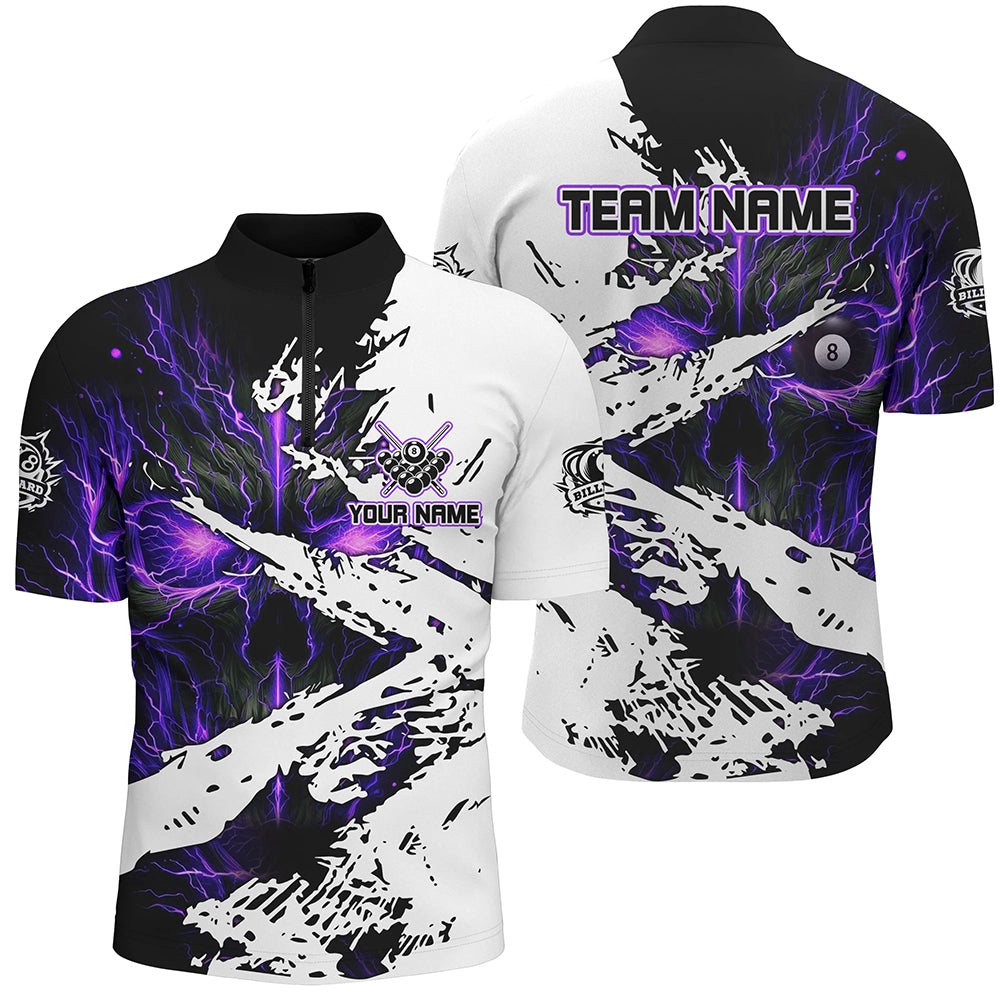Personalized Lightning Skull Billiard Shirts For Men Custom Billiard Jerseys Grunge Style |Purple TDM2237