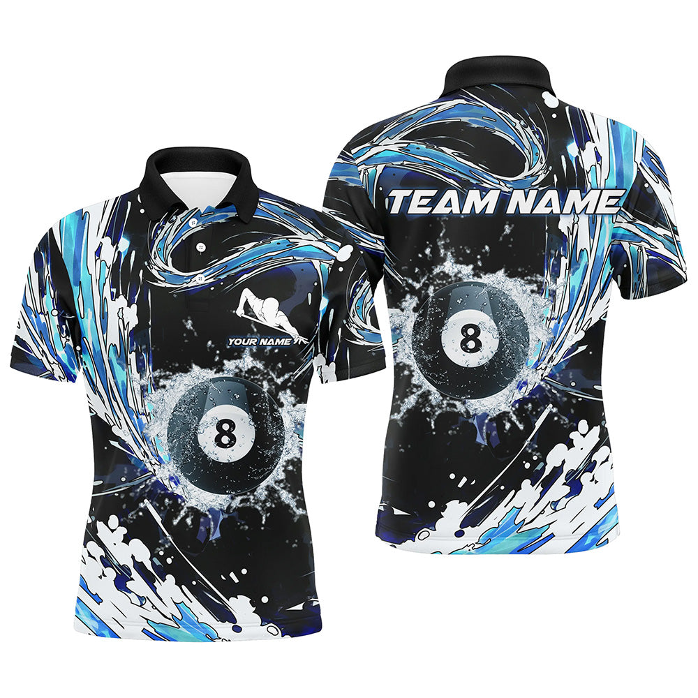Personalized 8 Ball Billiard Blue Waves 3D All Over Print Polo Shirts For Men, Pool Lover Shirts TDM0112
