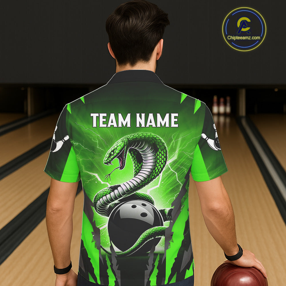 Green Thunder Lightning Cobra Snake Hawaiian Bowling Shirts For Women Custom Bowling Team TDM6084