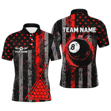Load image into Gallery viewer, Custom Red Grunge US Flag Patriotic Billiard Shirts For Men, Retro 8 Ball Pool Billiard Team Jersey TDM2513