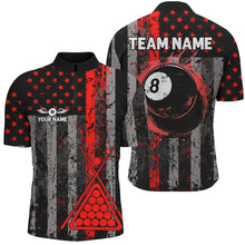 Load image into Gallery viewer, Custom Red Grunge US Flag Patriotic Billiard Shirts For Men, Retro 8 Ball Pool Billiard Team Jersey TDM2513