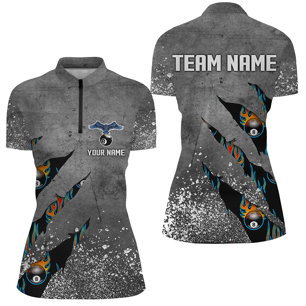 Ball 8 Grey Grunge Billiard Women Quarter-Zip Shirts Custom Team Name Billiard Jerseys TDM0594