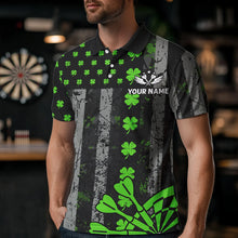 Load image into Gallery viewer, Green Grunge US Flag Luckiest Shamrock Patriotic Men Dart Shirt Custom St Patrick Day Dart Jersey TDM3448