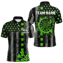 Load image into Gallery viewer, Green Grunge US Flag Luckiest Shamrock Patriotic Men Dart Shirt Custom St Patrick Day Dart Jersey TDM3448