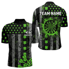 Load image into Gallery viewer, Green Grunge US Flag Luckiest Shamrock Patriotic Men Dart Shirt Custom St Patrick Day Dart Jersey TDM3448