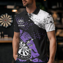 Load image into Gallery viewer, Retro Black Purple Grunge Pattern Darts Polo, Quarter Zip Custom Men Dart Shirt Team Dart Jersey TDM3593