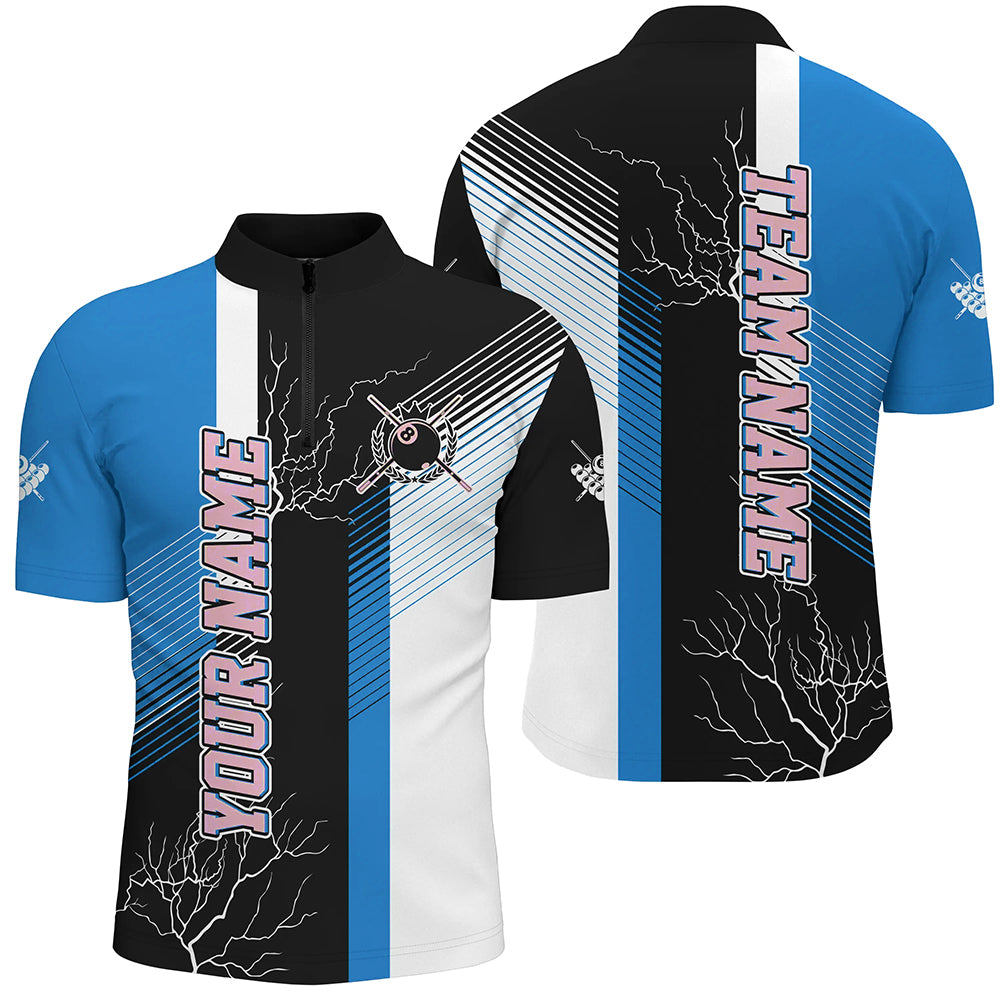 Personalized Black Blue Billiard Polo & Quarter Zip For Men Custom 8 Ball Pool Billiard Team Jersey TDM3270