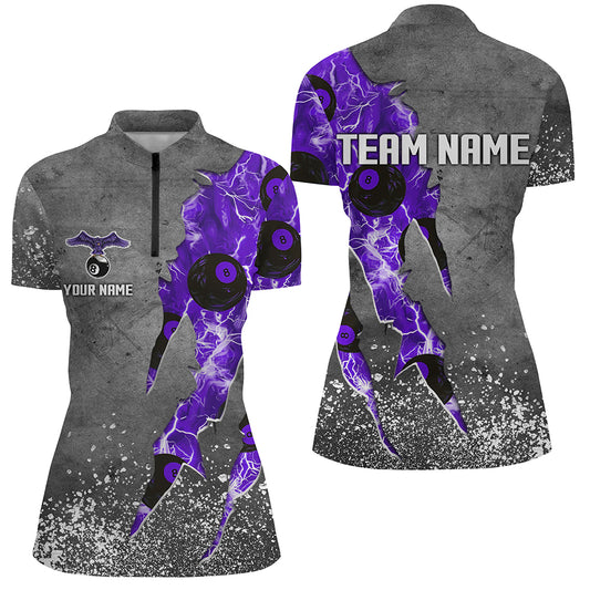 Custom Ball 8 Thunder Lighting Grunge Billiard Shirts For Women Best Billiard Team Jersey |Purple TDM1659