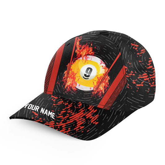 Personalized Grunge 9 Ball Pool Fire Billiard Hats Custom 3D Printed Red Billiard Baseball Cap TDM2100