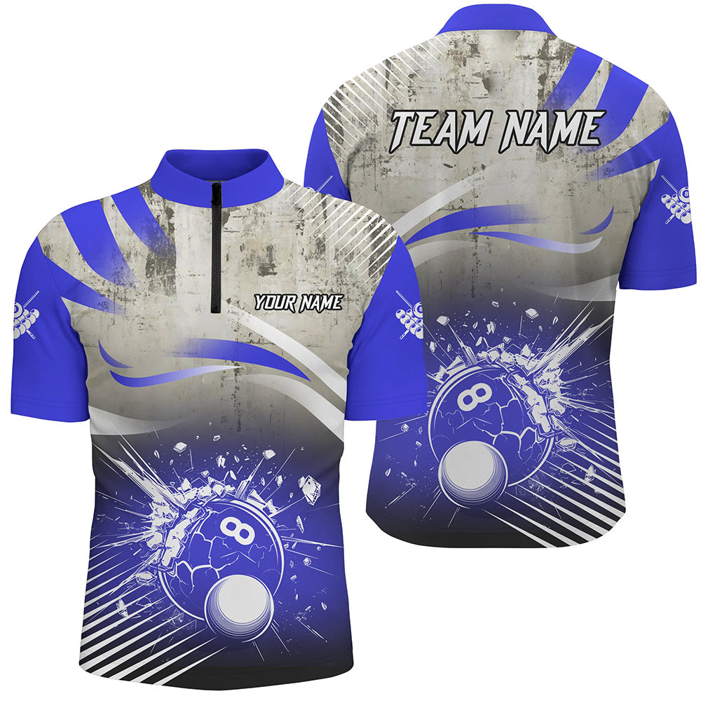 Personalized Blue Grunge Break 8 Ball Billiard Shirts For Men, Retro Team League Billiard Jerseys TDM2344