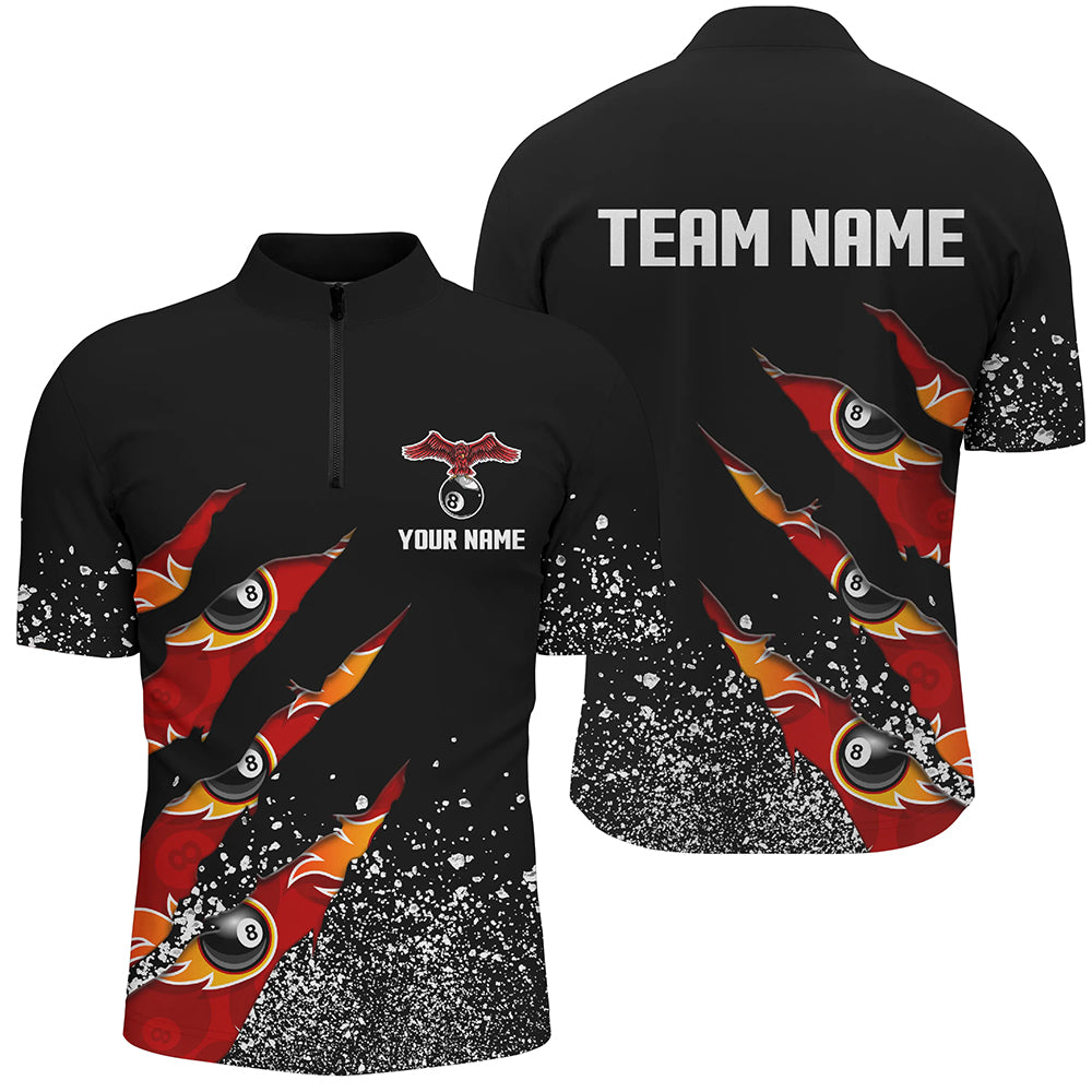 Custom Ball 8 Black Grunge Billiard Men Quarter-Zip Shirts Custom Name Billiard Jerseys TDM0653