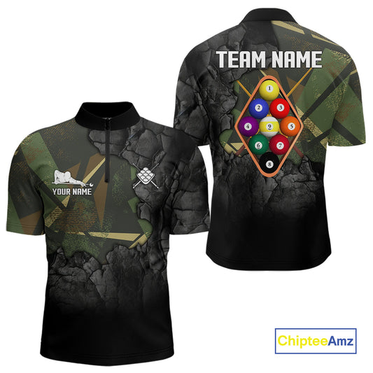 Personalized 9 Ball Pool Shirt For Men Custom Black And Military Green Billiard Team Jersey TDM5136